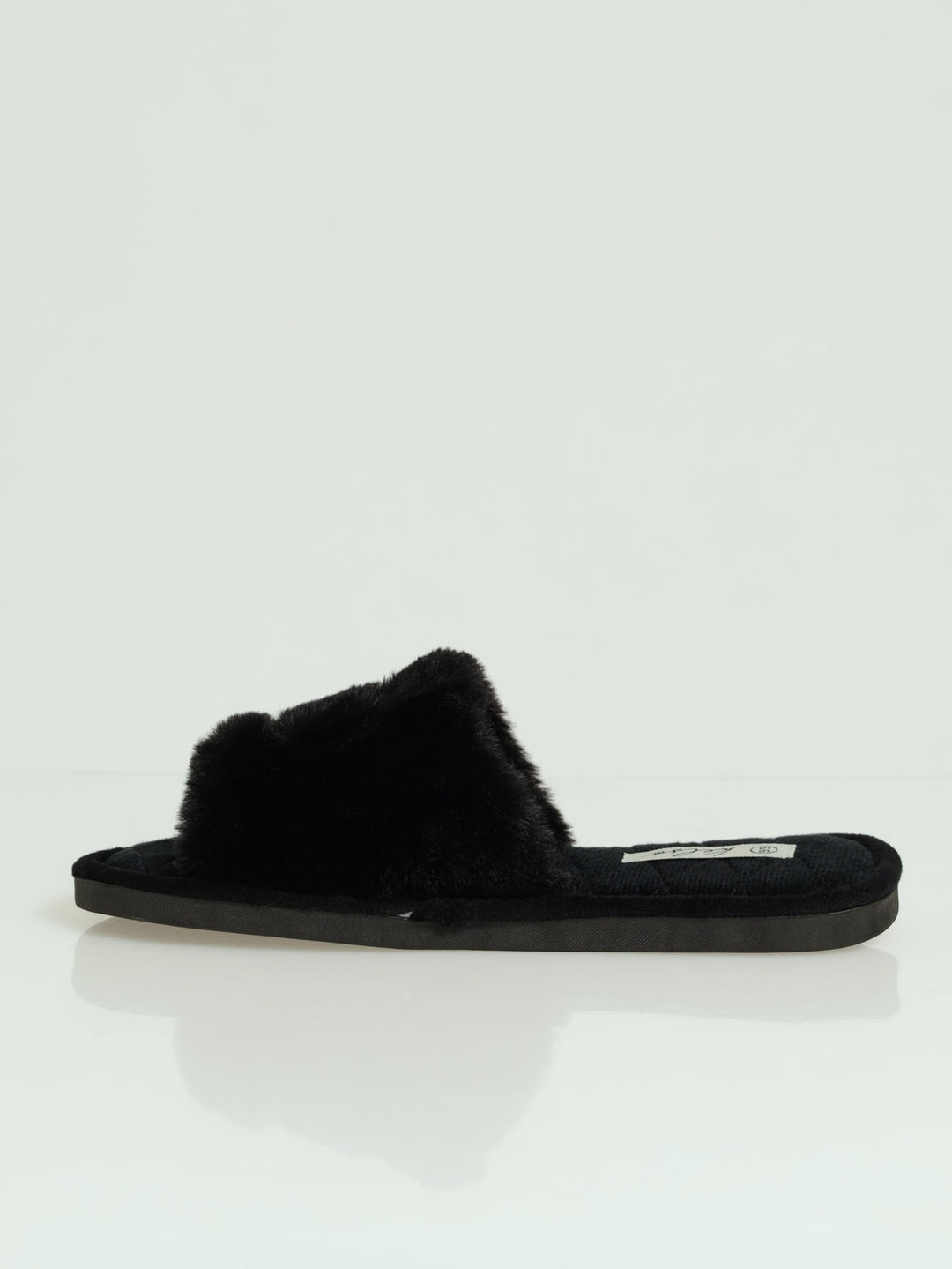 Single Band Plush Mule Slipper With Quilted Insock - Black