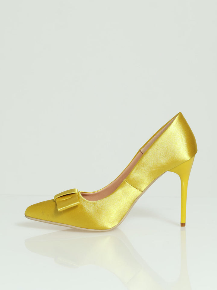 Pointy Stilleto Court Heel With Flat Bow Trim - Chartreuse