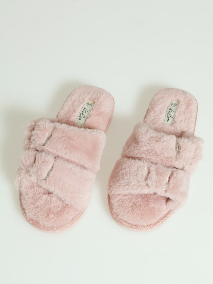 2 Strap Buckle Slipper - Blush