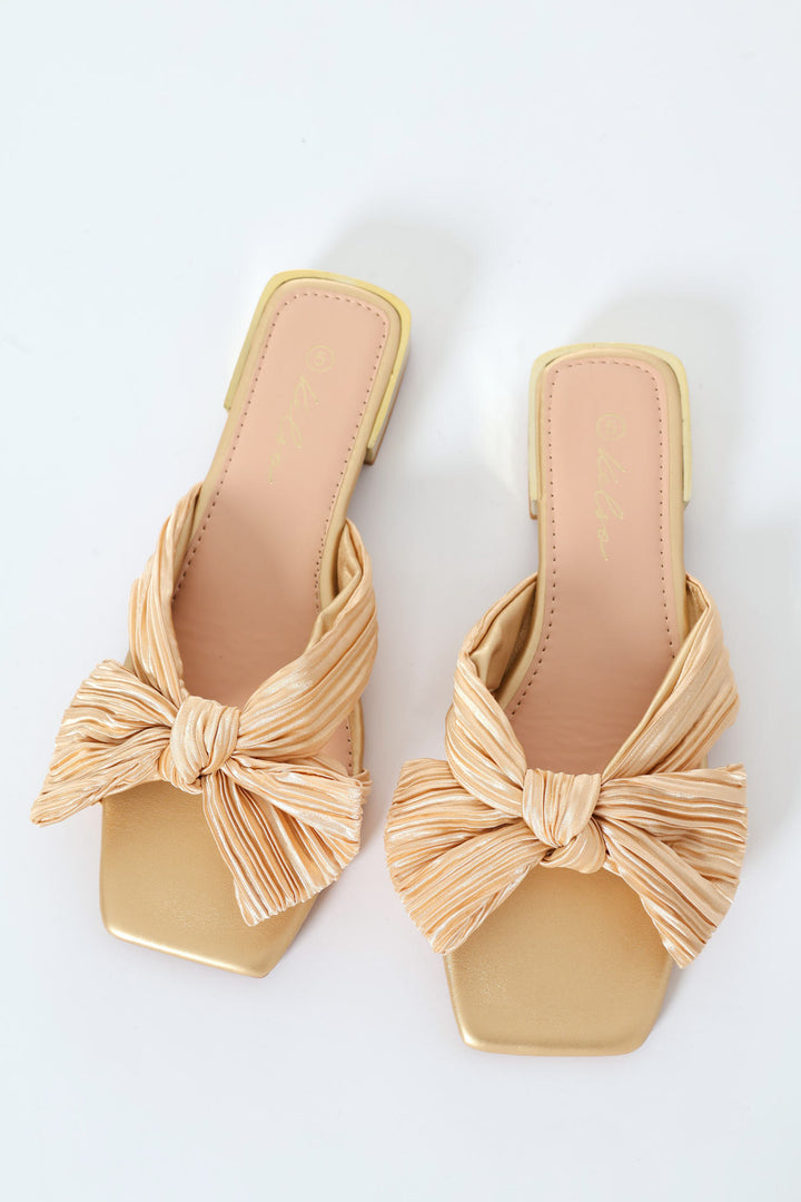 Plisse Bow Mule Sandal - Gold