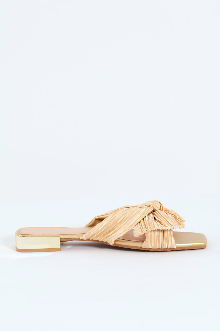 Plisse Bow Mule Sandal - Gold