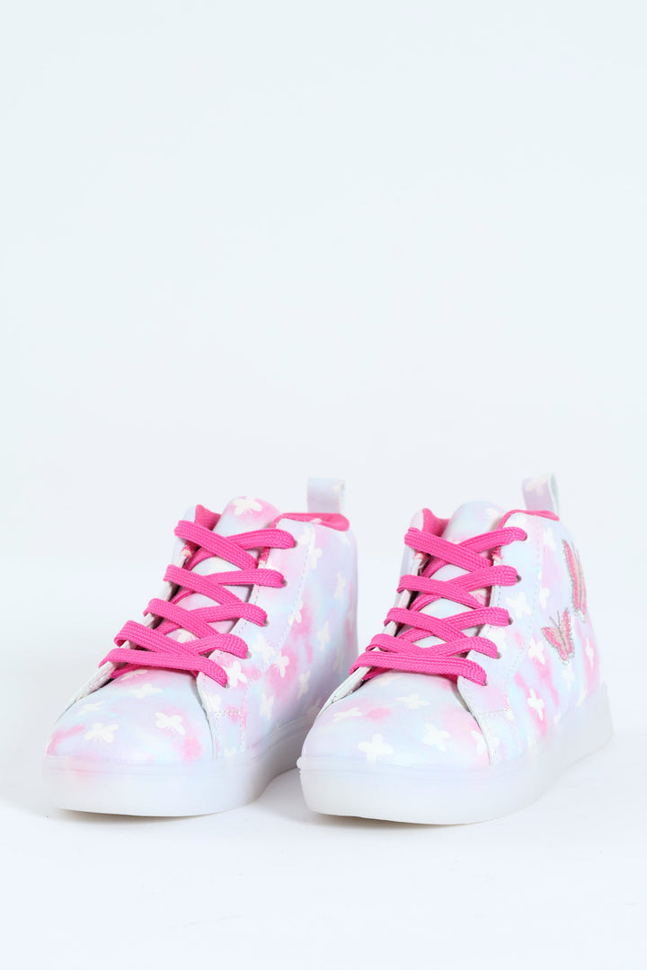 Girls Butterfly Light Up Hitop Sneaker - Pink