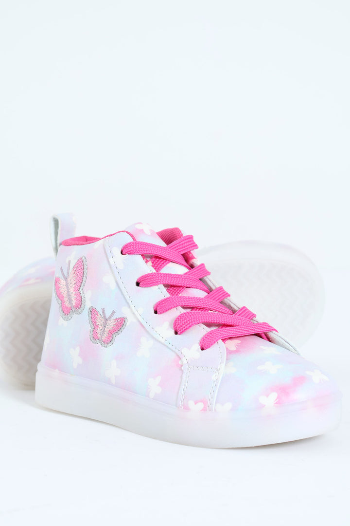 Girls Butterfly Light Up Hitop Sneaker - Pink