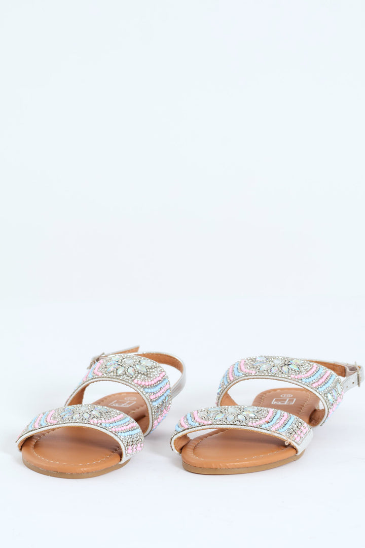 Pre-Girls Beaded Sandal - Silver