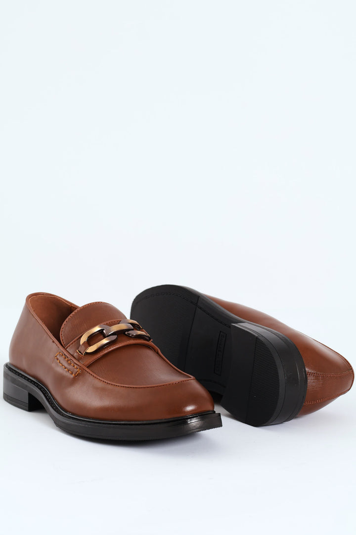 Hatton Metal Trim Heeled Slip In Loafer - Cognac