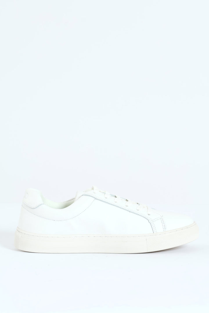 Plain Leather Lace Up Sneaker - White