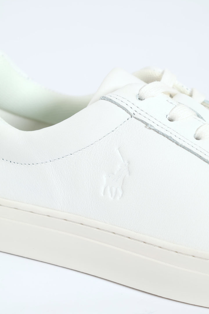 Plain Leather Lace Up Sneaker - White