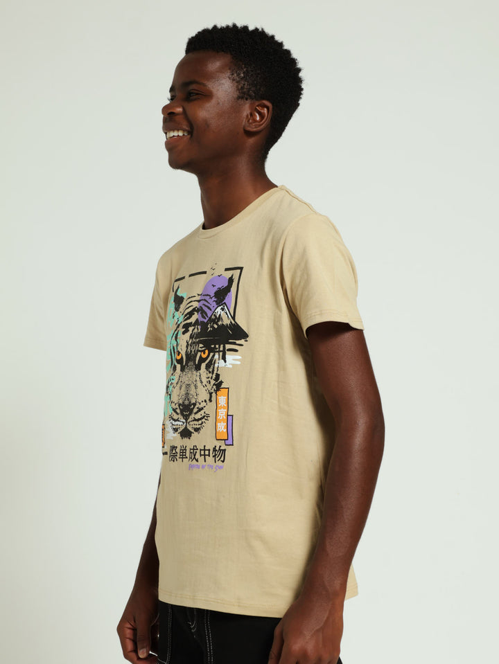 Boys Safari Tiger Print Tee - Stone