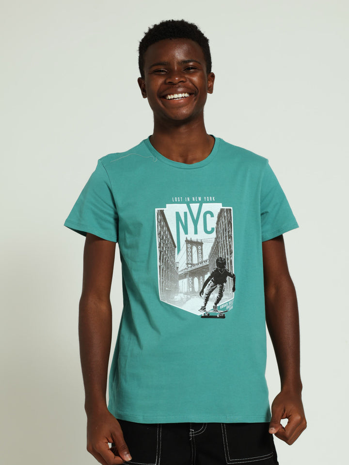 Boys City Printed Tee - Teal