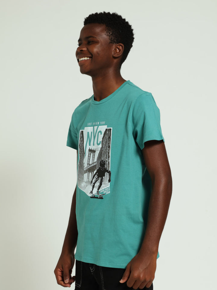 Boys City Printed Tee - Teal