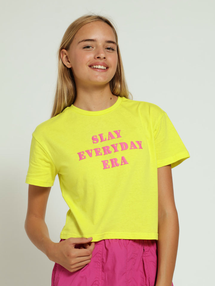 Girls Boxy Slay Tee - Lime