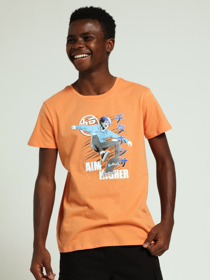 Boys Anime Skater Print Tee - Orange