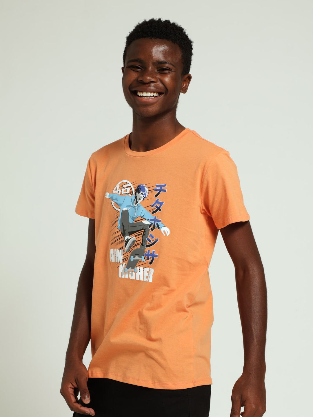 Boys Anime Skater Print Tee - Orange