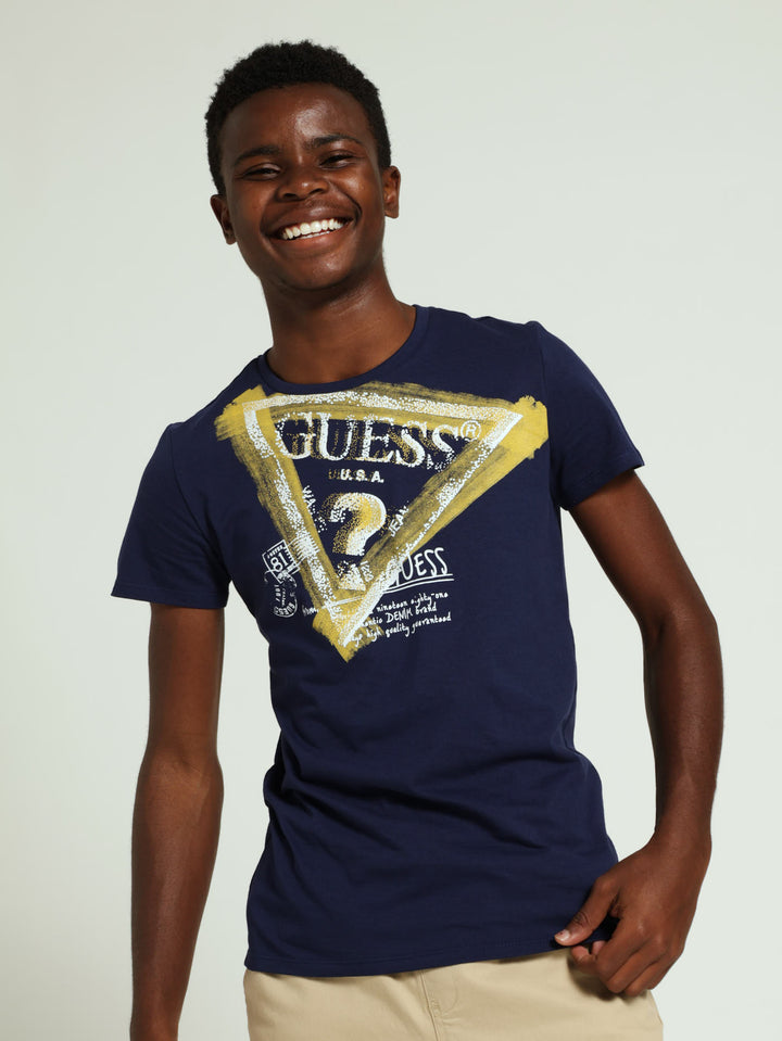 Boys Cave Printed Tee - Navy