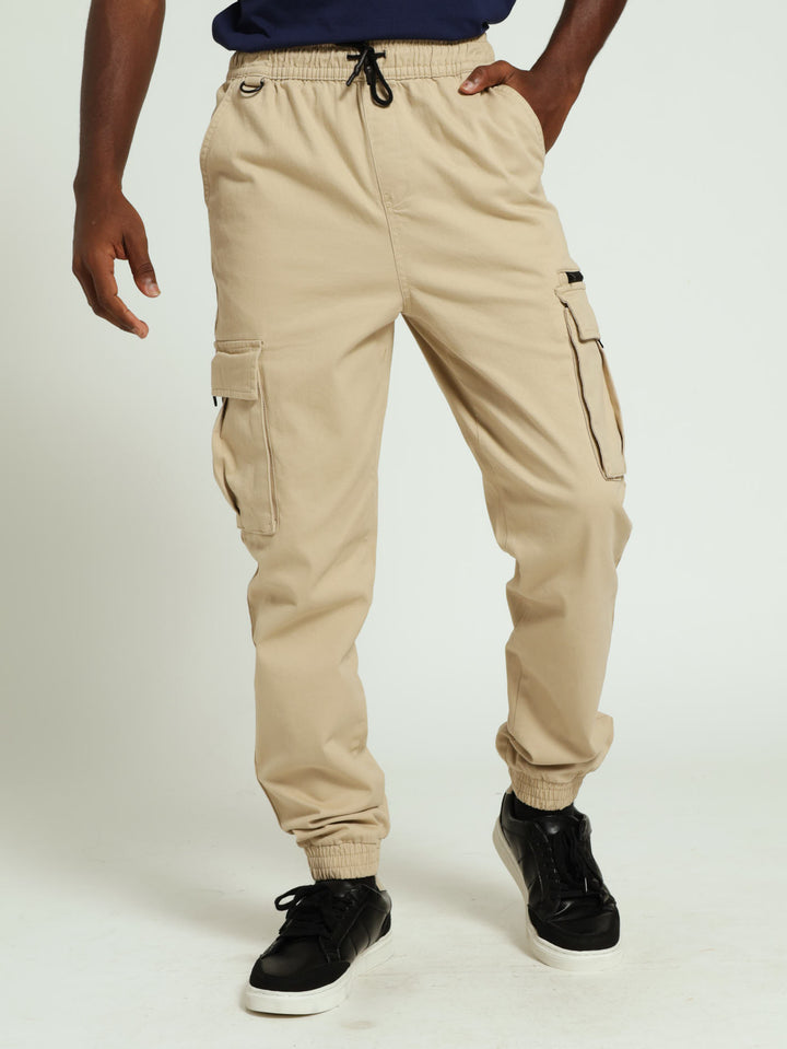 Boys Safari Cargo Zip Pants - Light Stone