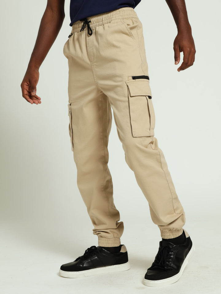 Boys Safari Cargo Zip Pants - Light Stone