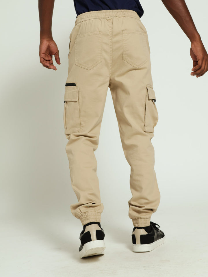 Boys Safari Cargo Zip Pants - Light Stone