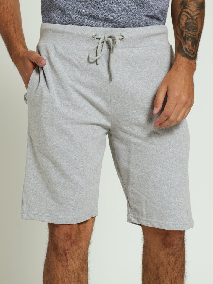 Fleece Bull Logo Shorts - Grey Melange