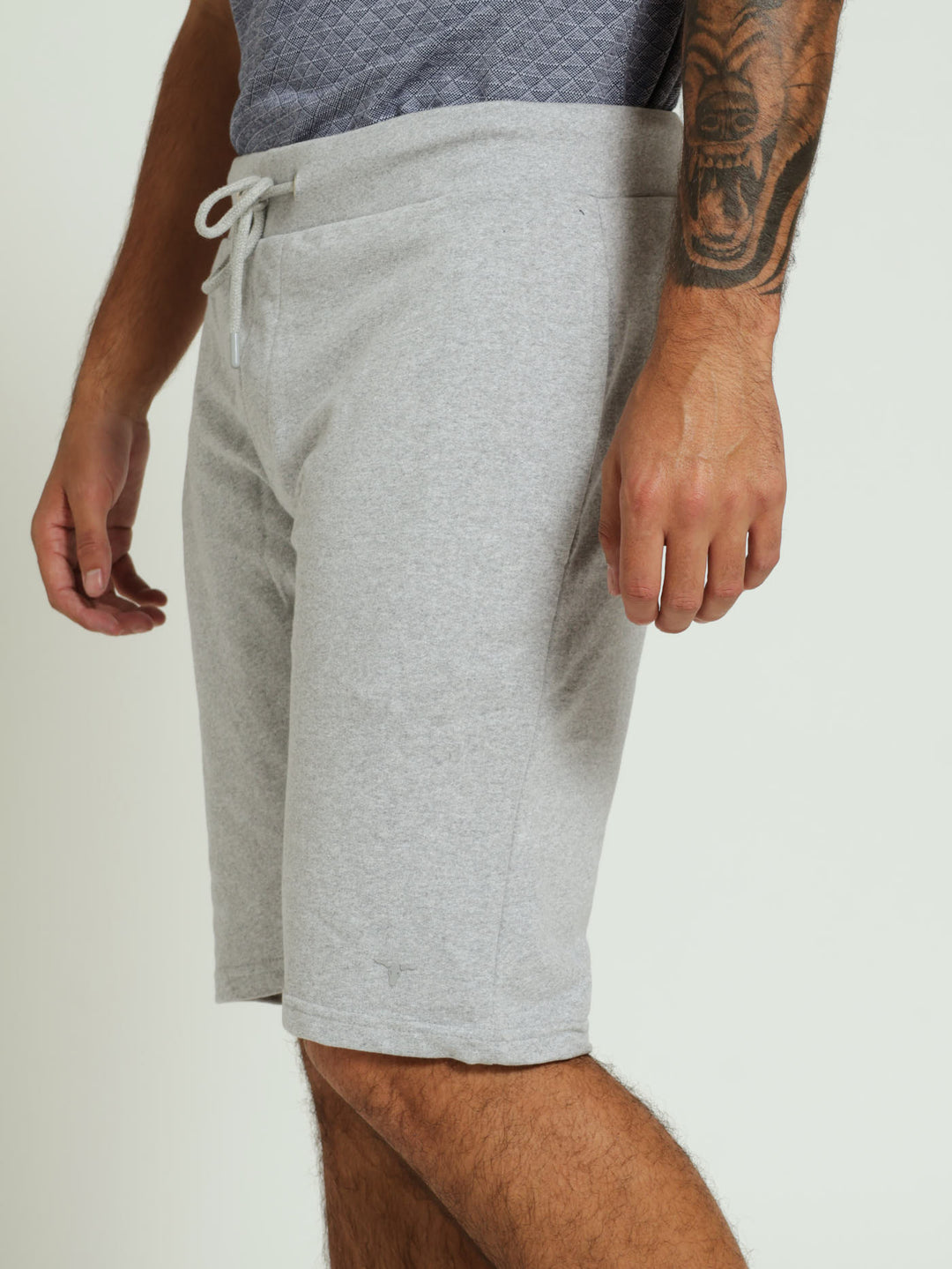 Fleece Bull Logo Shorts - Grey Melange