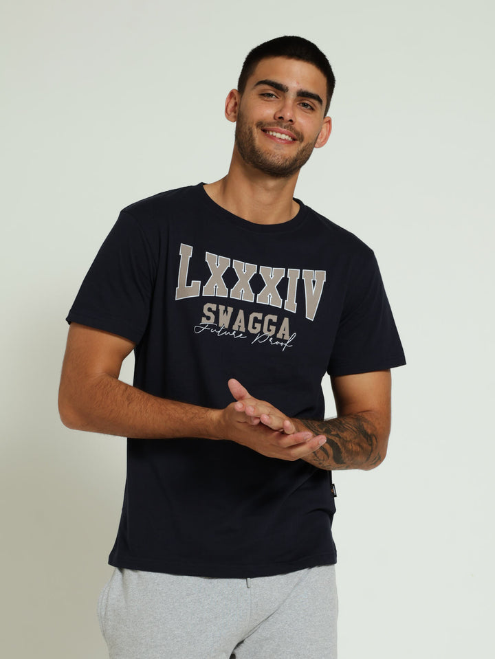 Basic Print Tee - Navy