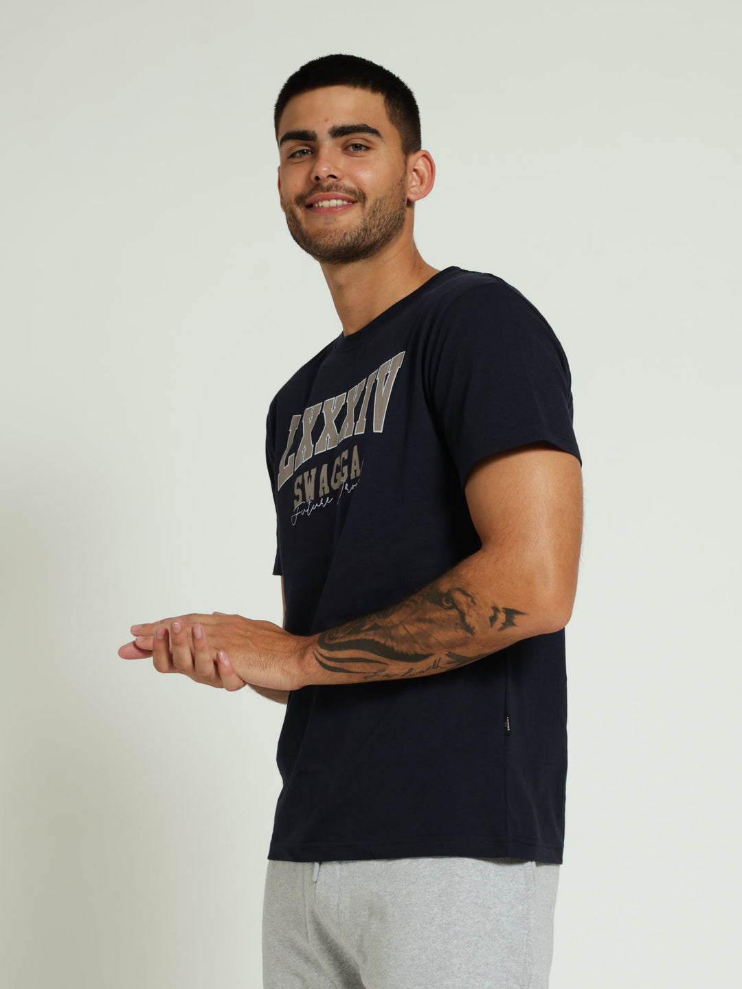 Basic Print Tee - Navy