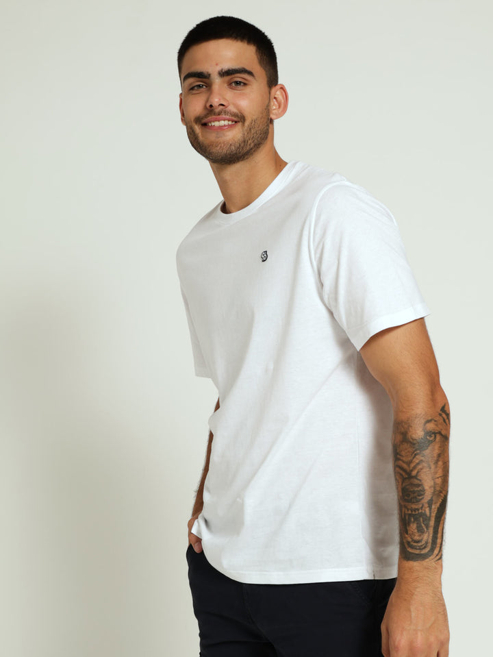 Badge Plain Crew Tee - White