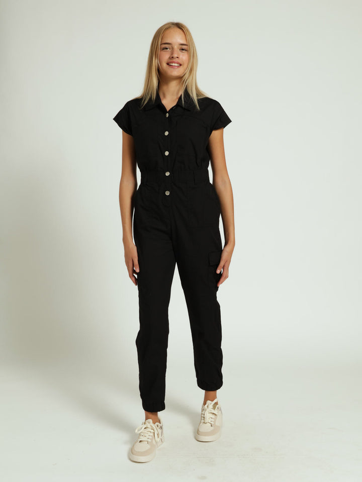 Girls Poplin Boiler Suit - Black