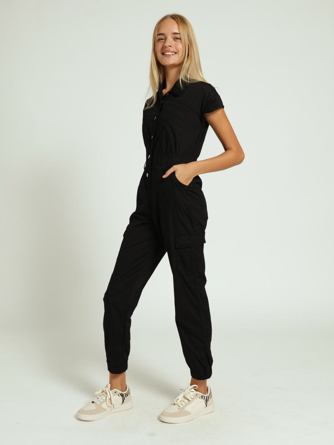 Girls Poplin Boiler Suit - Black