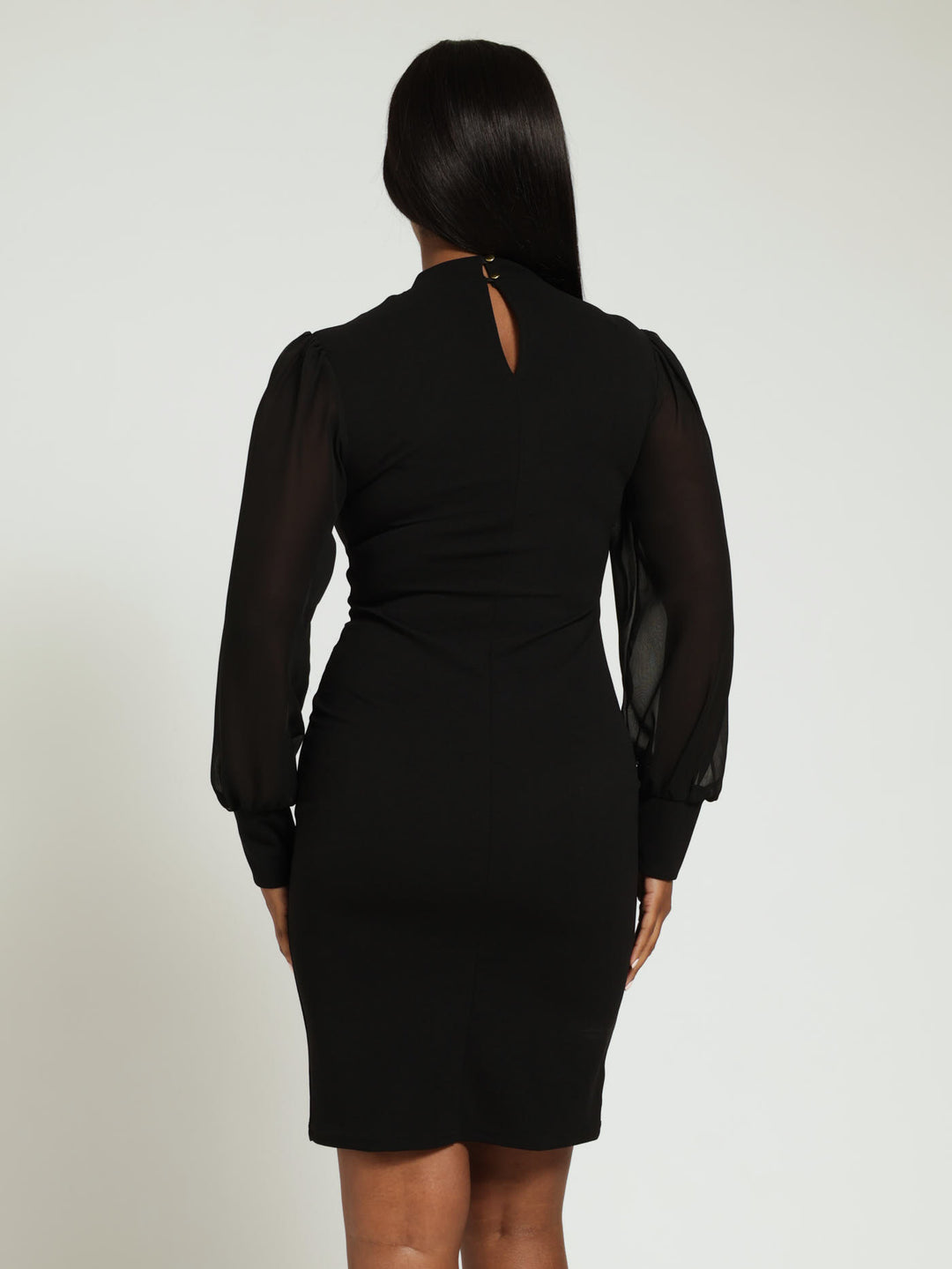 Hi Pleat Neck Combo Dress - Black