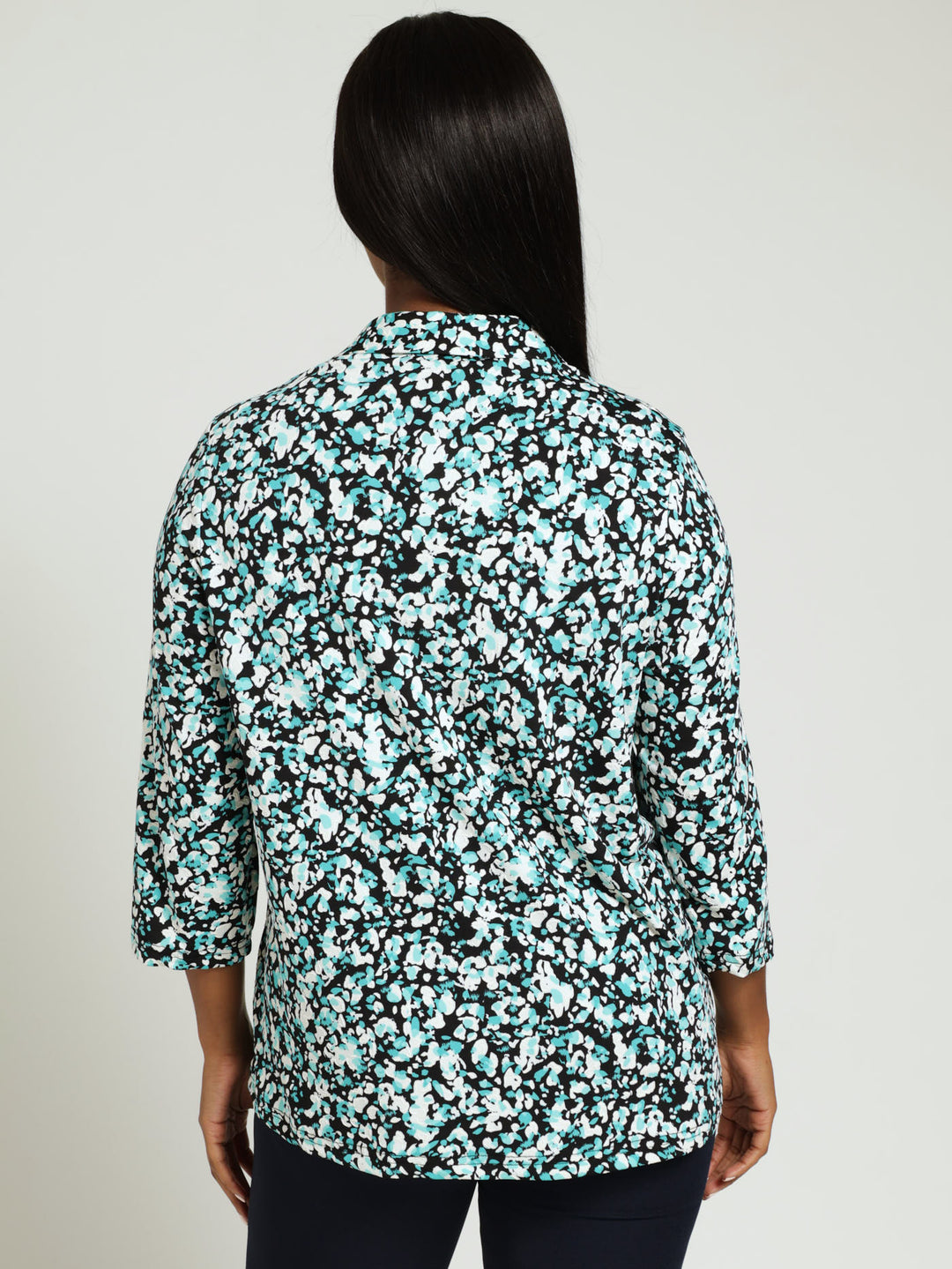 Puff Print Collared Top - Turquoise