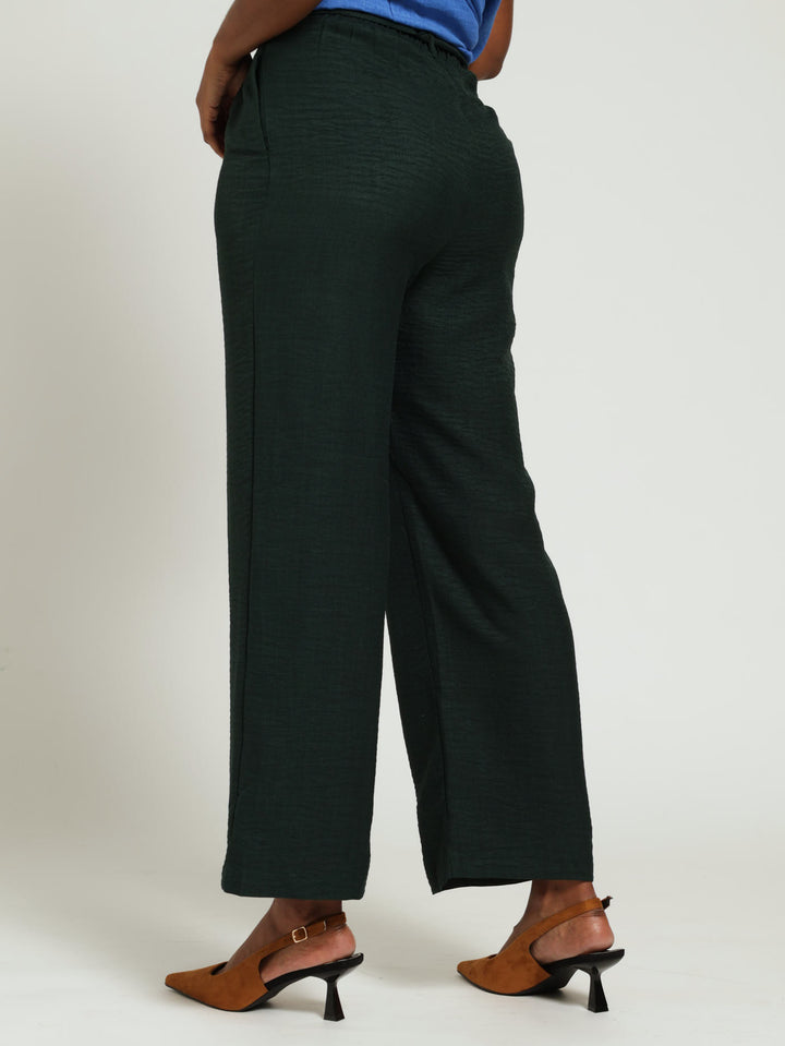 Belted Wideleg Pants - Dark Green