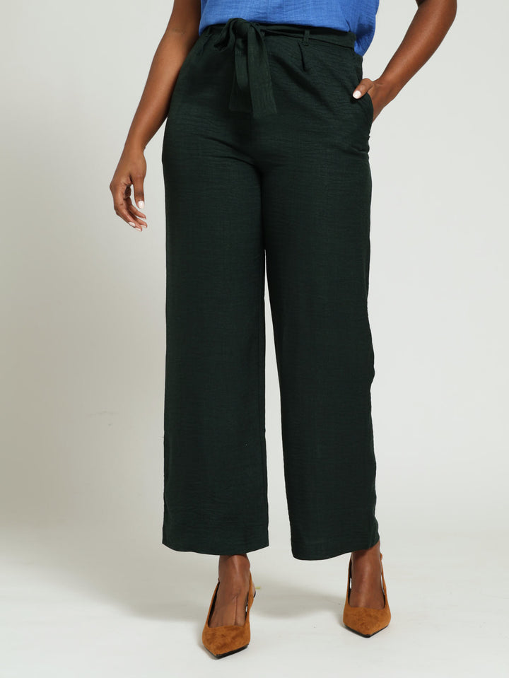 Belted Wideleg Pants - Dark Green