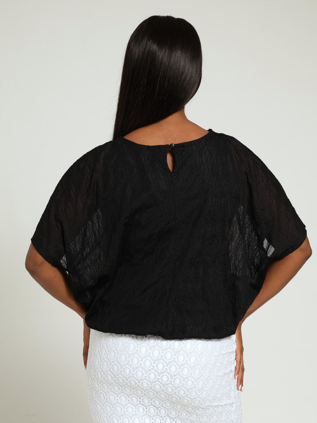 Bubble Hem Twofer Top - Black