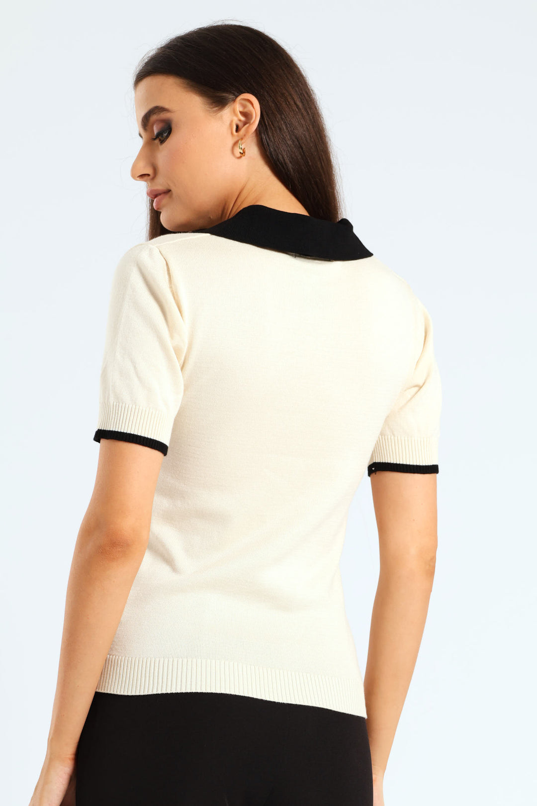 Collared Constrast Top - Cream