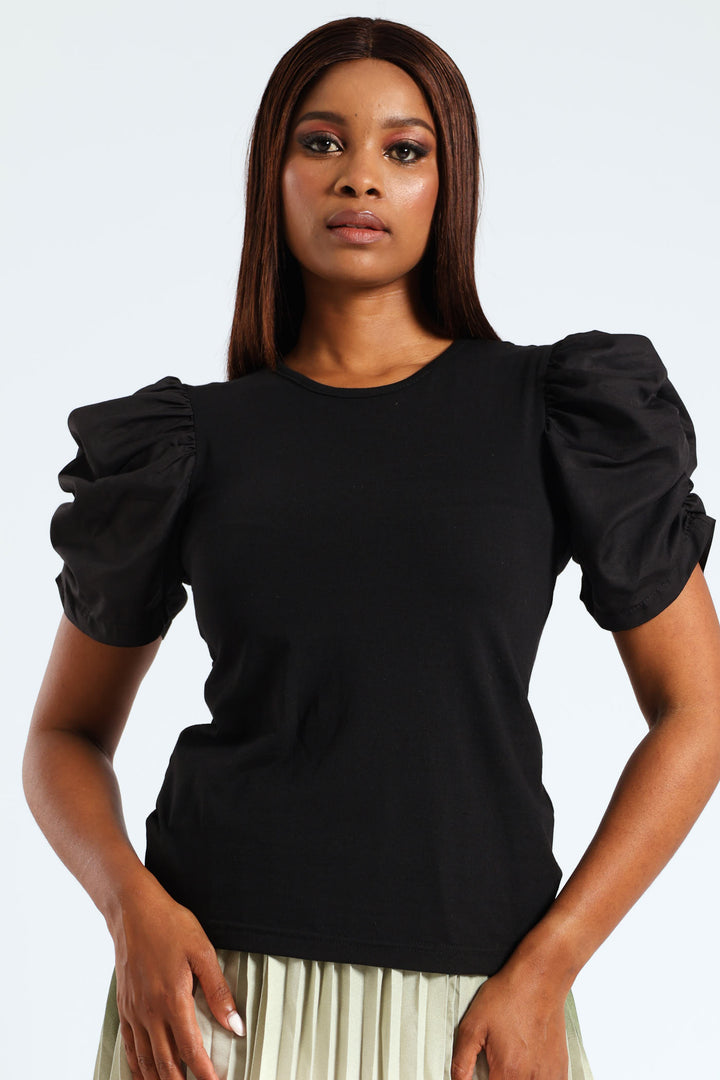 Puff Sleeve Combo Tee - Black