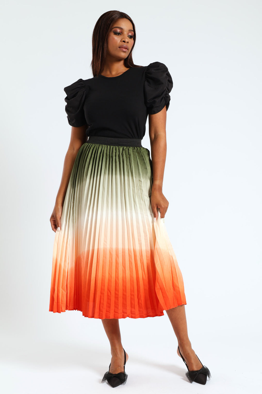 Pleated Pullon Ombre Maxi Skirt