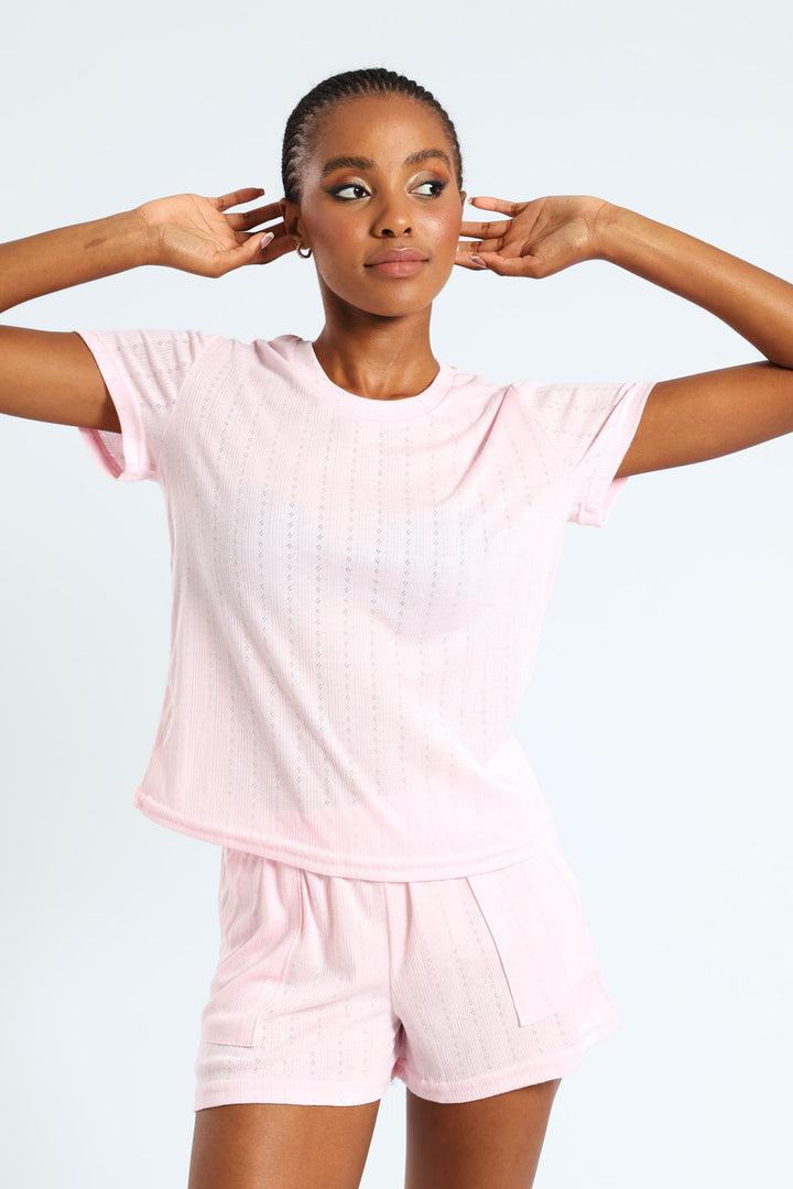 Pointelle Knit Tee - Pink