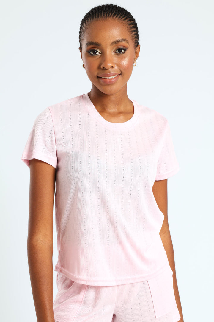 Pointelle Knit Tee - Pink