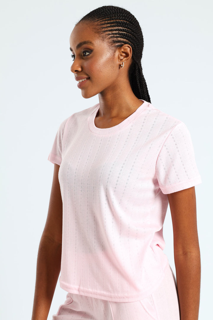 Pointelle Knit Tee - Pink