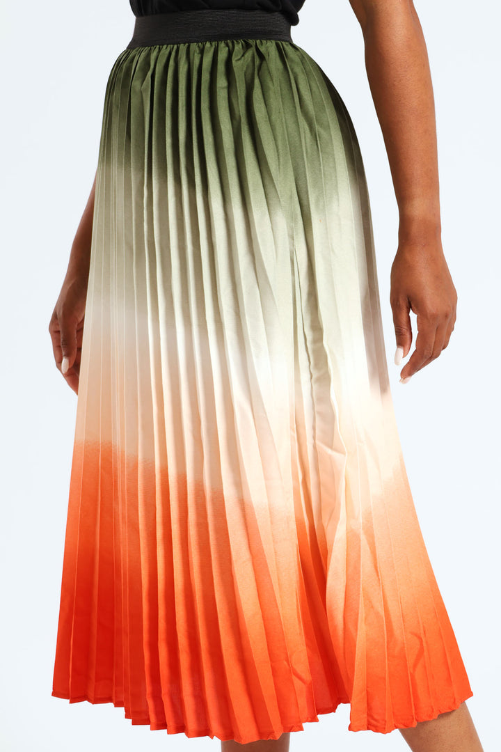 Pleated Pullon Ombre Maxi Skirt