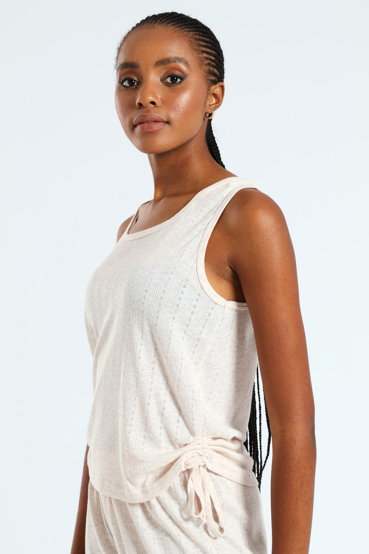 Pointelle Tank With Lace Trim - Oatmeal