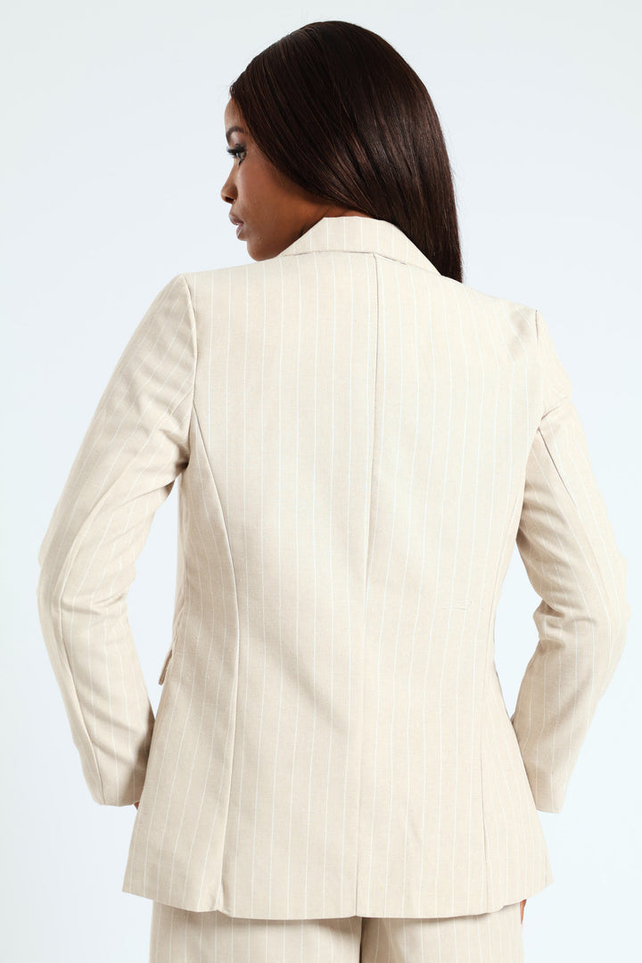 Long Sleeve Everyday Pinstripe Blazer - Beige/White