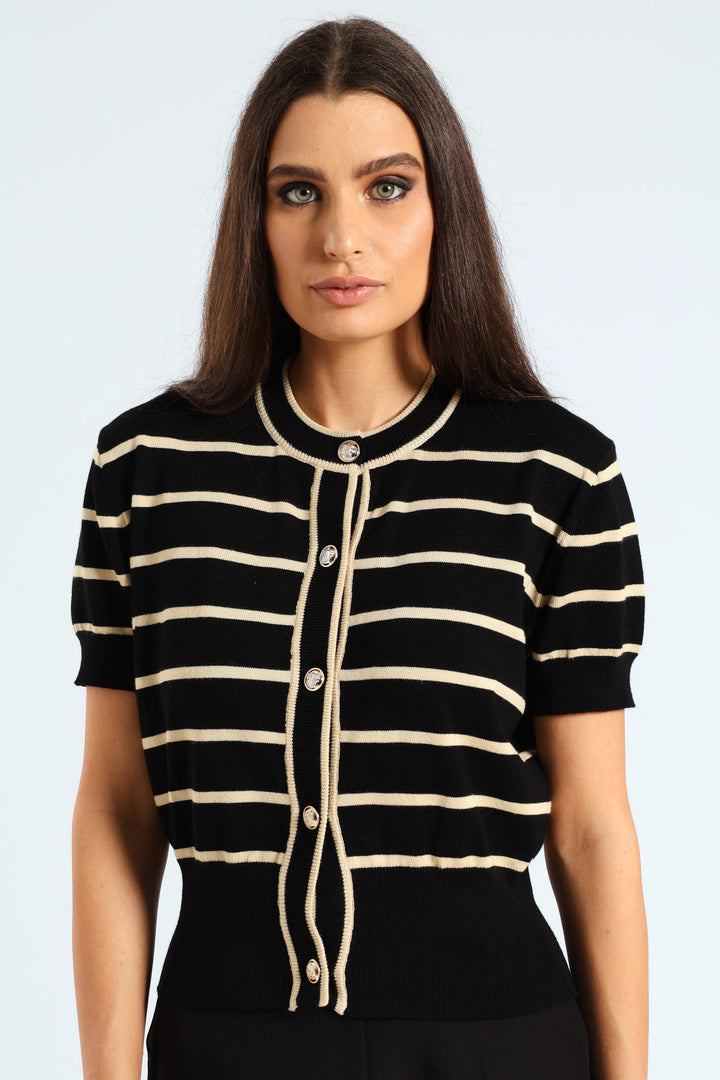 Striped Cardigan - Black/Cream