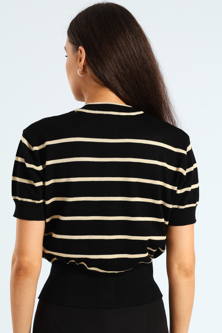 Striped Cardigan - Black/Cream