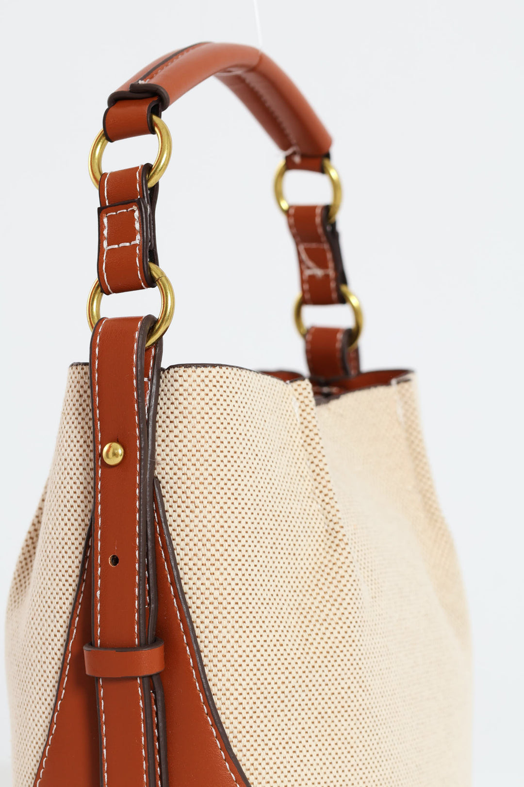 Canvas Colourblock Top Handle Bucket Bag - Tan