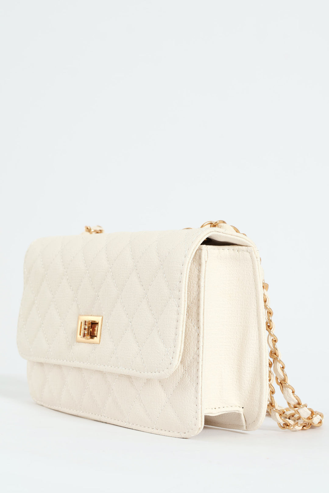 Quilted Chain Satchel Bag - Cream