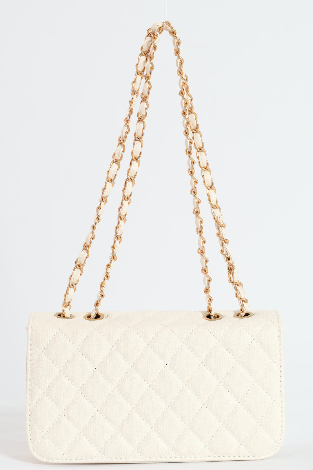 Quilted Chain Satchel Bag - Cream