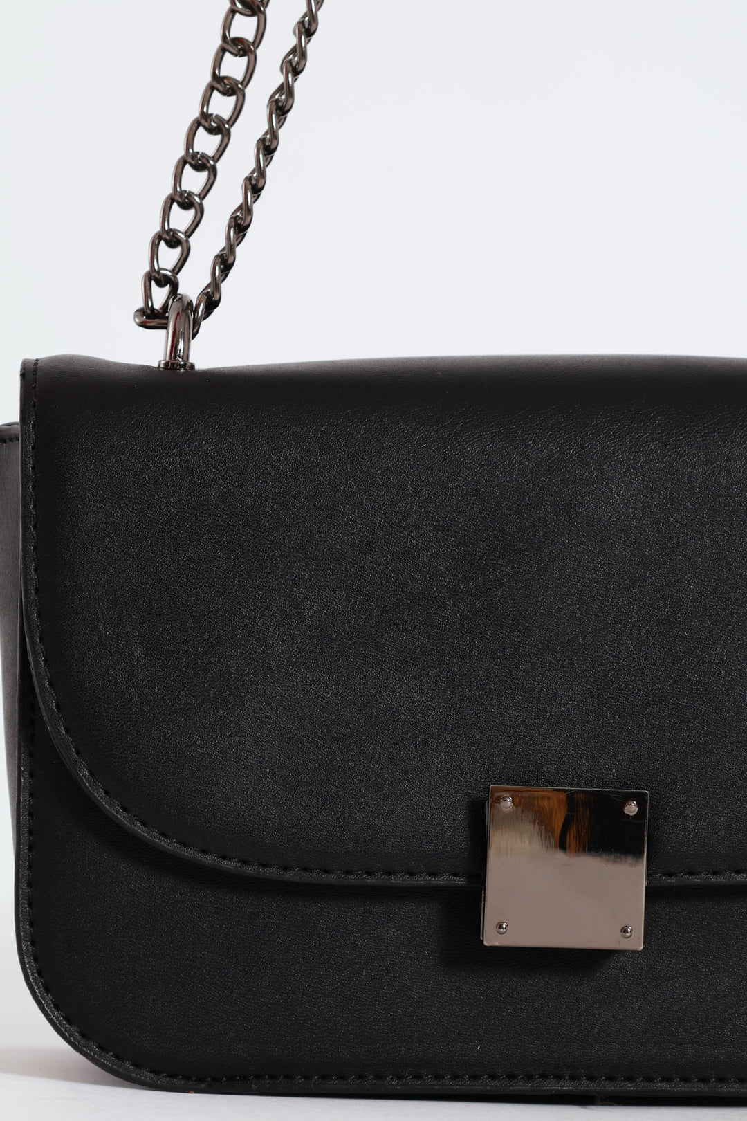 Gunmetal Front Clasp Satchel Bag - Black