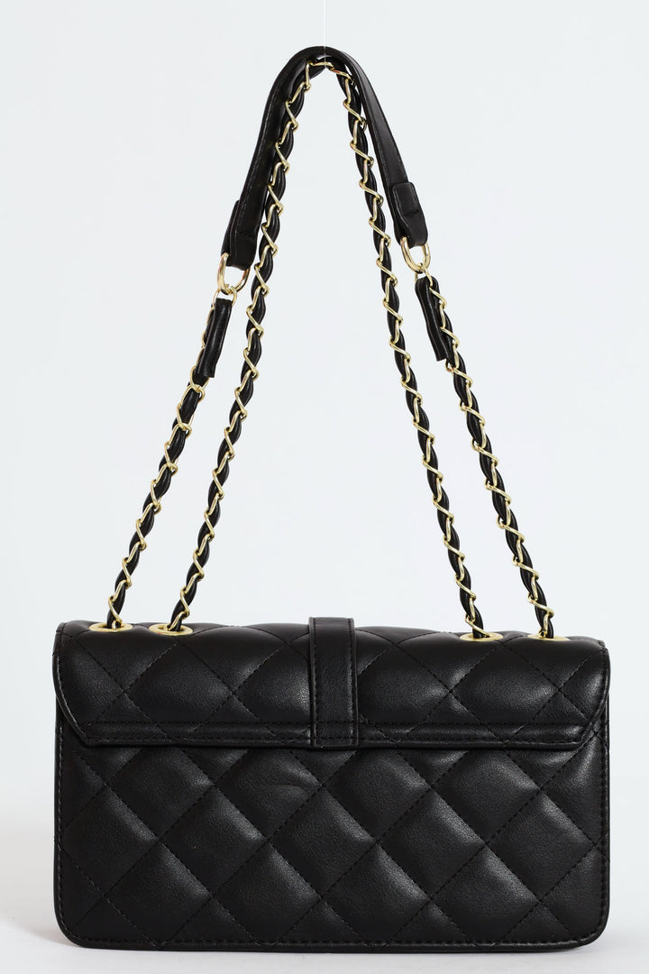 Quilted Chain Satchel - Black