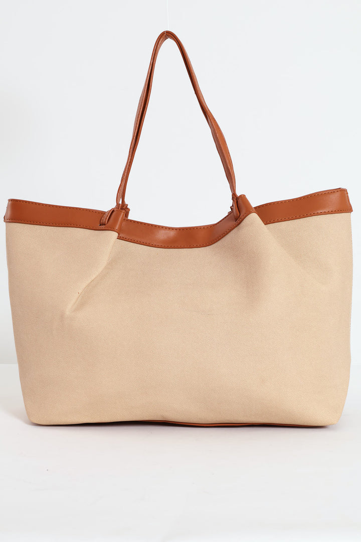 Canvas Colourblock Folded Shopper - Cream